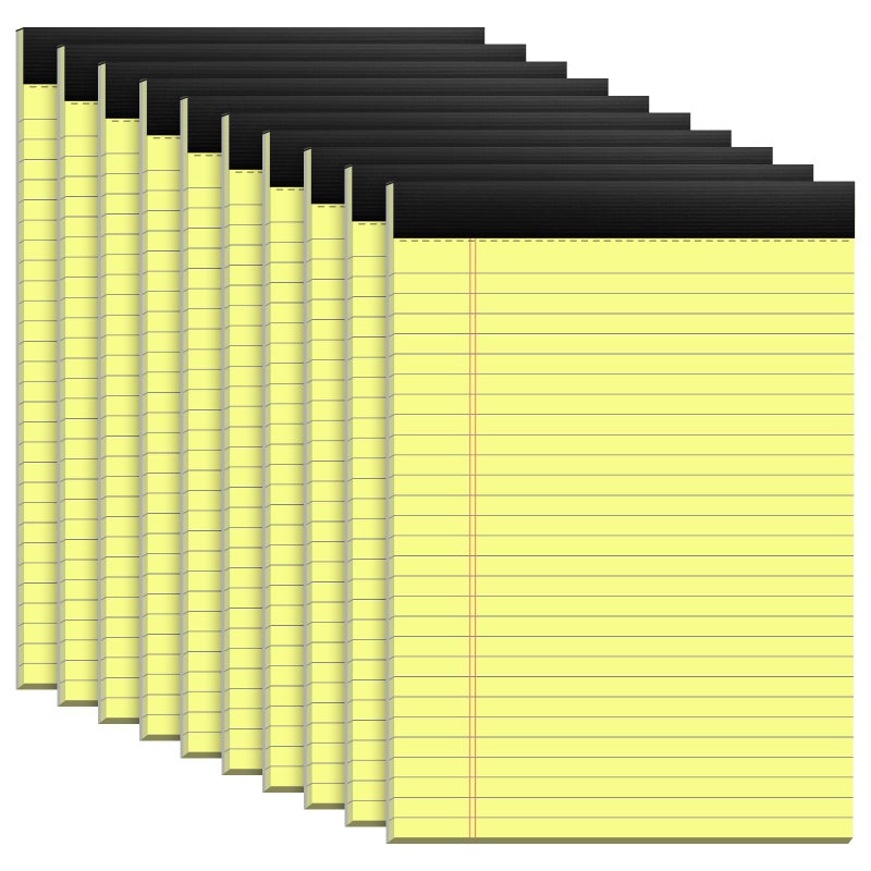 PINJINGPRO 10 Pack Yellow Legal Pads 8.5x11"" 28 Lines Wide Ruled Double-Sided Printing Yellow Notepads 30 Sheets/60 Pages Letter Size Writing Pads 70gsm Recycled Paper Legal Ruled Universal Writing Pad - Image 1